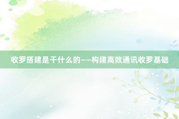 收罗搭建是干什么的——构建高效通讯收罗基础